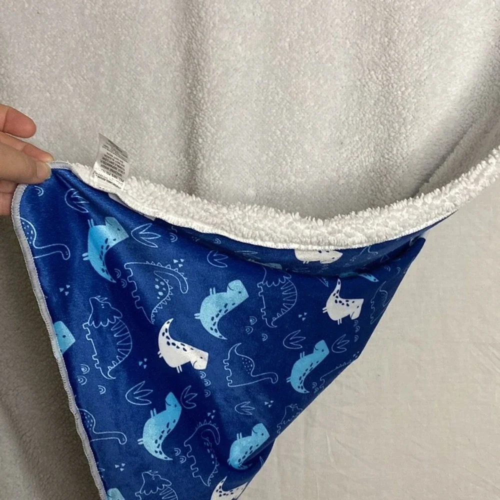Manhattan‎ Kids Dinosaur Baby Blanket Throw Plush Sherpa Backing Pet Blue White